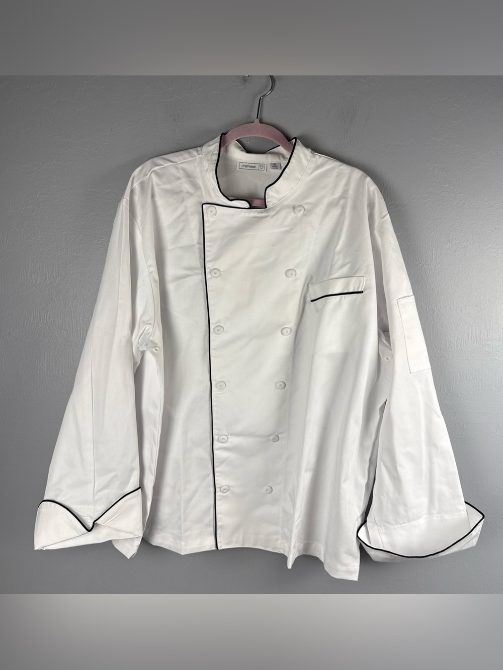 Chefwear Cloth Covered Button Chef Coat with Contrasting Piping XL